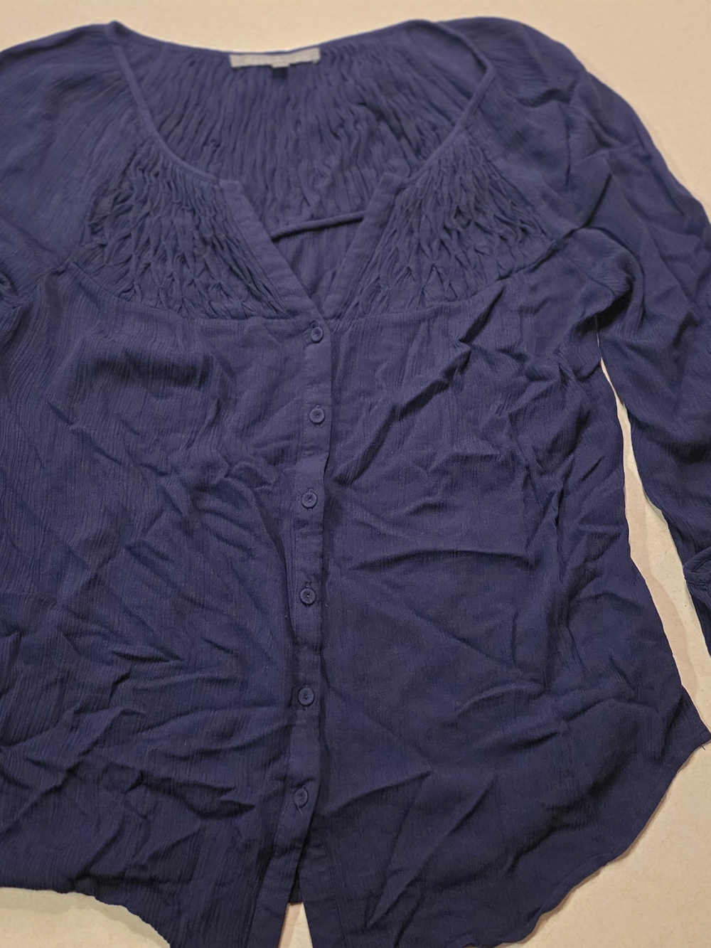 Daniel Rainn Navy Button-Front V-Neck Blouse Size Ps
